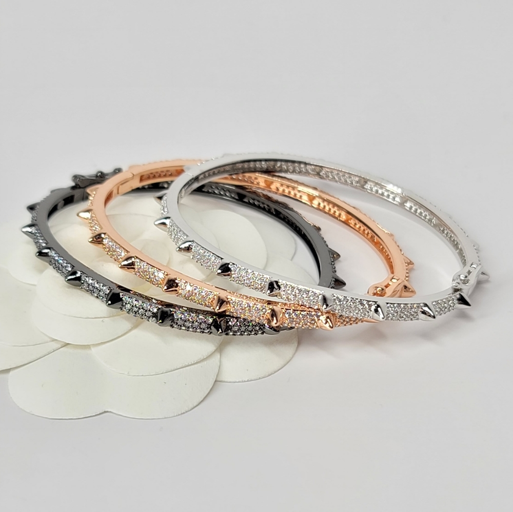 Bling Pave CZ Spike Bracelet Cuff Bangle NEW - Picture 2 of 9
